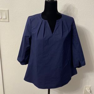 Navy Vera Fishbaugh 3/4 Sleeve V-Neck Top Size Small 97% Cotton